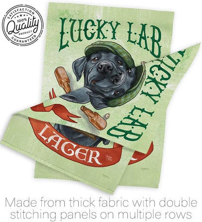 Breeze Decor Lucky Lab Lager House Flag Pack Dog Puppy Spoiled Paw Canine Fur Pet Nature Farm Animal Creature Applique Decoration Banner Small Garden Yard Gift Double-Sided, Made in USA