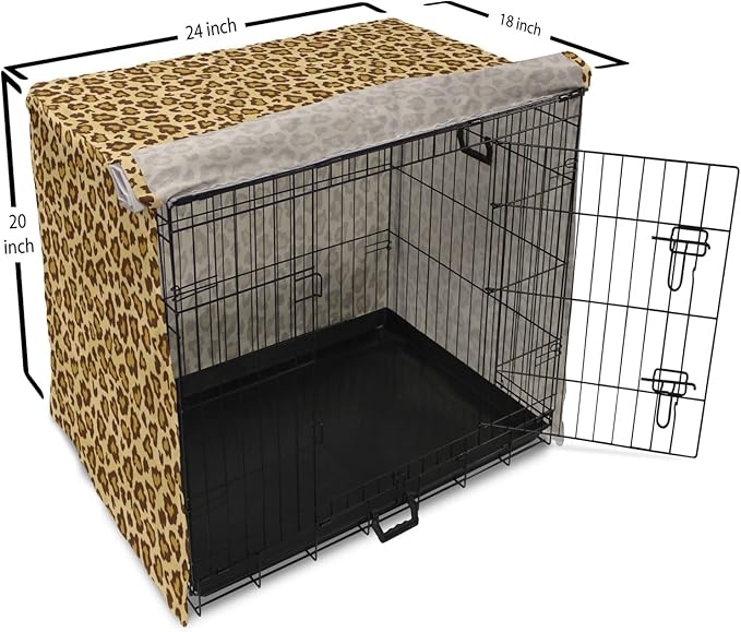 Lunarable Animal Print Dog Crate Cover, Digitally Generated Spots Classic Leopard Skin Graphic, Easy to Use Pet Kennel Cover for Cats & Medium Dogs, 24 Inch, Pale Camel Chocolate