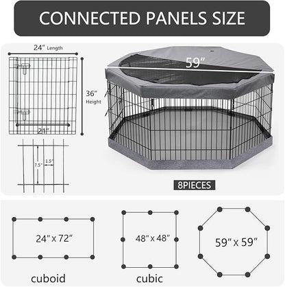 PETIME Foldable Metal Dog Exercise Pen/Pet Puppy Playpen Kennels Yard Fence Indoor/Outdoor 8 Panel 24" W with Top Cover and Bottom Pad (Playpen+Bottom+Top Cover, 8 Panels 36" H)