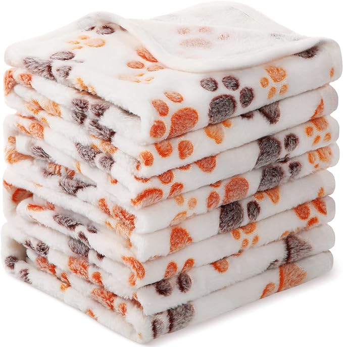 Tatuo 4 Pcs Dog Blanket Pet Puppy Blanket Puppy Teething Toys Paw Print Fleece Blanket for Pet Cat Soft Warm Sleep Mat Guinea Pig Cage Blanket(Medium(30 x 20.5 Inch),White)