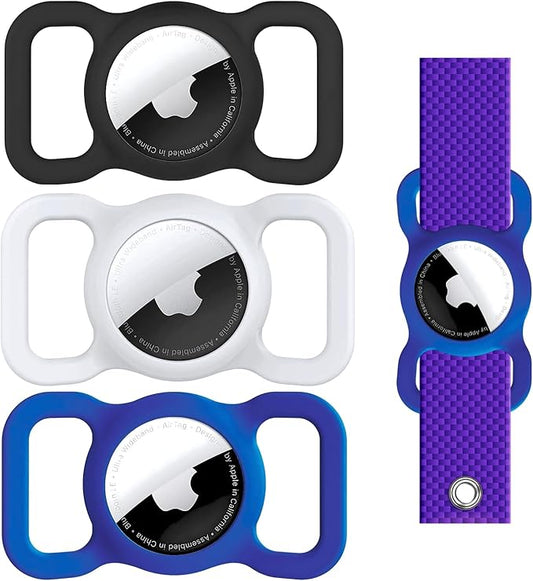 Dog Air Tag Holder (3-Pack) | Apple Air Tag GPS Tracker for Dogs | Airtag Dog Collar Holder | Airtag Holder for Dog Collar | Air Tag Holders | Black, White & Navy (Dark Blue)