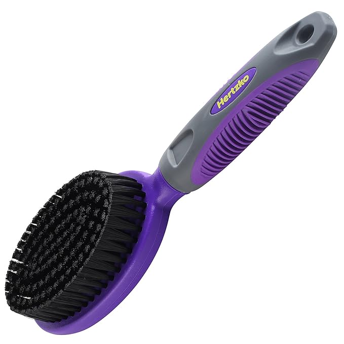 Hertzko Bristle Brush For Dogs and Cats with Long or Short Hair - Dense Bristles Remove Loose Hair from Top Coat, Removes Tangles, Dander, Dust, Trapped Dirt and Dead Undercoat (Single Sided)