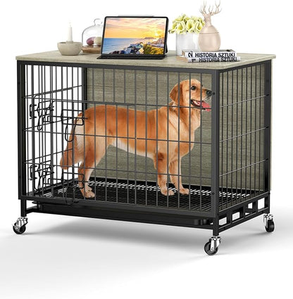 2024 New Dog Crate Furniture, Compact 27.2" Small Dog Dual-Entry Kennel Meets Elegant End Table, Effortless Maintenance, Chew-Resistant, Easy Mobility for Cozy Spaces, Rustic Gray