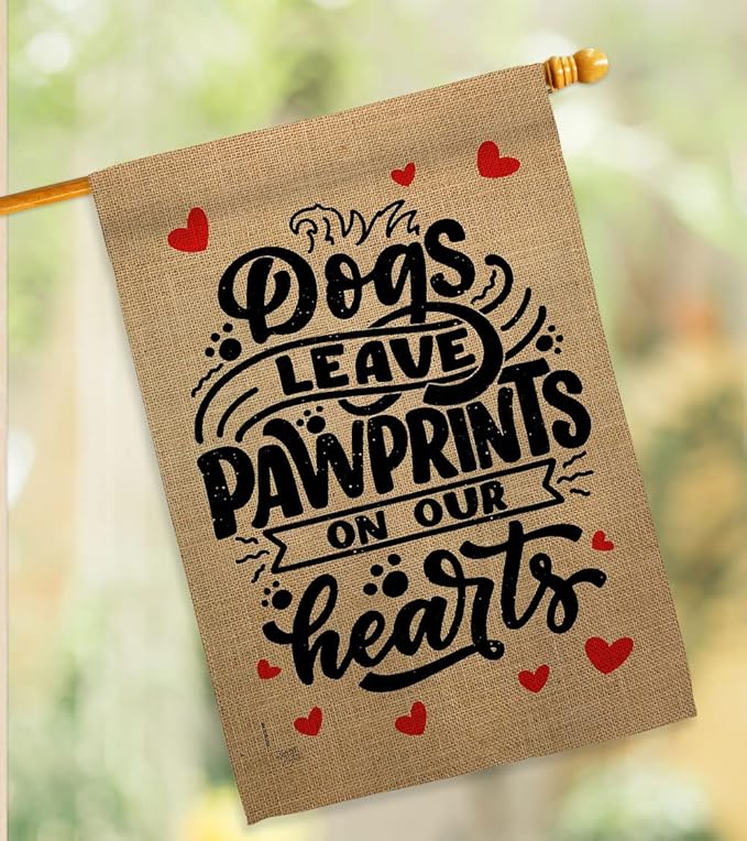 Breeze Decor Leave Pawprints House Flag Pack Dog Puppy Spoiled Paw Canine Fur Pet Nature Farm Animal Creature Vintage Applique Banner Small Garden Yard Gift Double-Sided, Made in USA