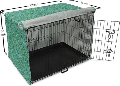 Lunarable Emerald Dog Crate Cover, Mandala Pattern with Soft Color Pattern Complex Motif Eastern Geometric Style, Easy to Use Pet Kennel Cover for Medium Large Dogs, 42 Inch, Green Blue