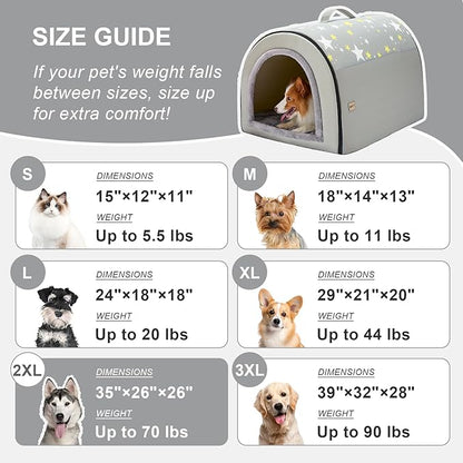Jiupety 2 in 1 Dog House Indoor, Comfy Cave Bed Covered Dog Bed, Portable House for Medium and Large Dogs, 2XL(35"×27"×26"), Up to 70 Lb, Grey