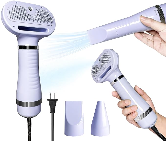 Spray Cat Brush for Shedding Pet Hair Dryer with Slicker Brush - Home Grooming Furry Portable Drying Blower for Short Straight Hair Cat - 3 in 1 Cleaning Brush for Cats and Dogs (PURPLE)