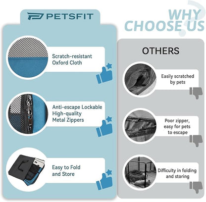 PETSFIT Dog Playpen Indoor/Outdoor,Portable Pet Playpen with Removable Zipper Top,Waterproof Bottom, Foldable Puppy Pen for Cats, Large Breeds (45.5”L x 45.5”W x 28.5”H)