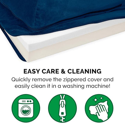 Furhaven Memory Foam Dog Bed for Large/Medium Dogs w/ Removable Bolsters & Washable Cover, For Dogs Up to 55 lbs - Plush & Velvet L Shaped Chaise - Deep Sapphire, Large