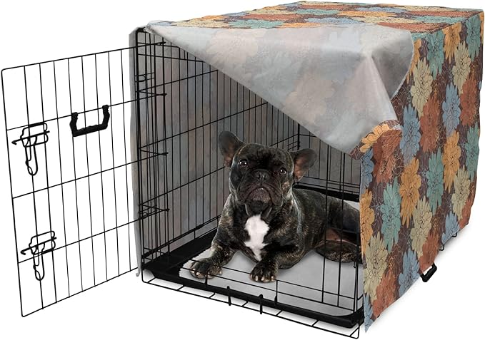 Lunarable Floral Dog Crate Cover, Blossoming Flowers Pattern Botanical Garden Art Illustration Colorful Vintage Design, Easy to Use Pet Kennel Cover for Small Dogs Puppies Kittens, 24 Inch, Brown