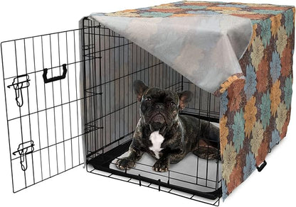 Lunarable Floral Dog Crate Cover, Blossoming Flowers Pattern Botanical Garden Art Illustration Colorful Vintage Design, Easy to Use Pet Kennel Cover for Small Dogs Puppies Kittens, 24 Inch, Brown