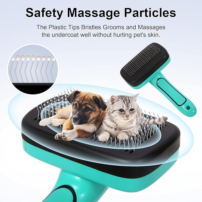 Dogs Self Cleaning Slicker Brush for Shedding & Grooming Short Long Haired Pets, Removes Loose Fur, Undercoat, Mats, Tangled for Large Medium Small Sensitive Skin of Cats. Easy to Cleaning