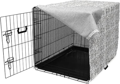 Lunarable Football Dog Crate Cover, Cup Ball Cheerleader Player Sneakers Sports Equipment Sketch Pattern, Easy to Use Pet Kennel Cover for Cats & Medium Dogs, 24 Inch, Charcoal Grey and White
