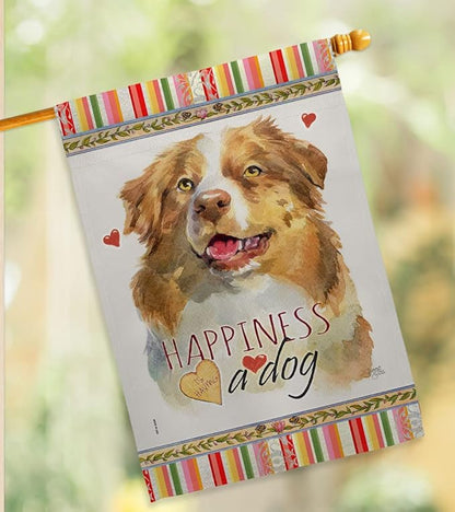 Breeze Decor Yellow Australian Shepherd Happiness Garden House Flag-Kit Dog Puppy Spoiled Paw Canine Fur Pet Nature Farm Animal Creature Banner Small Yard Gift Double-Sided, Made in USA