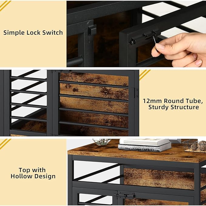 DWVO Dog Crate Furniture, 24 Inch Dog Kennel Indoor Furniture End Table for Dogs, Modern Decorative Wooden Cage with Wheels, Chew-Resistant, Rustic Brown