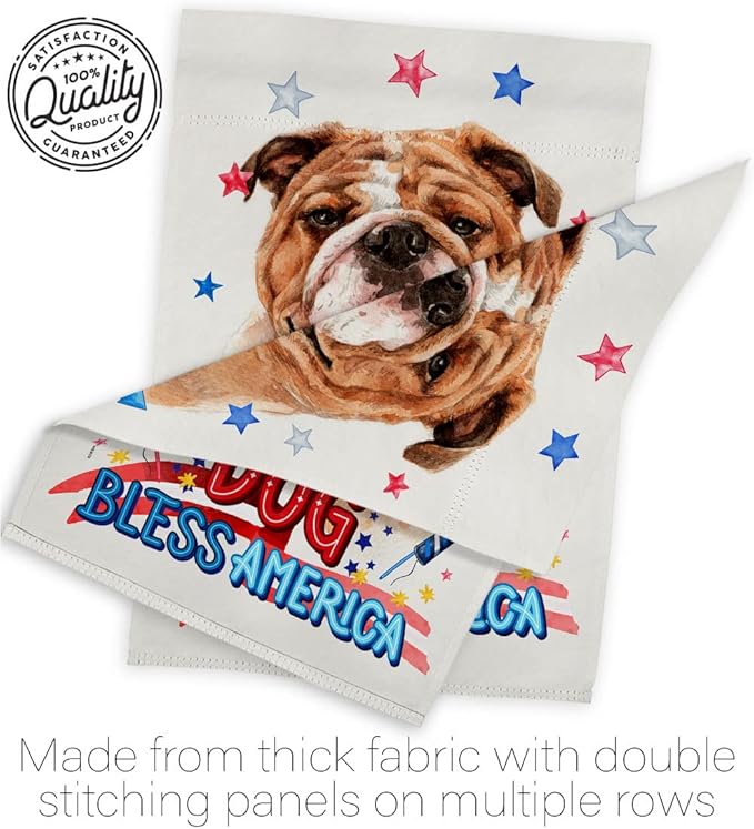Breeze Decor Patriotic Bulldog House Flag Dowel Set Dog Puppy Spoiled Paw Canine Fur Pet Nature Farm Animal Creature Decoration Banner Small Garden Yard Gift Double-Sided, Made in USA