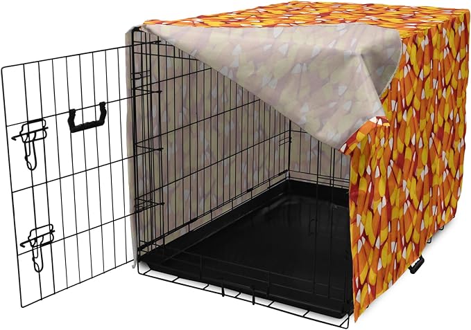 Lunarable Candy Corn Dog Crate Cover, Cartoon Style Pattern of Repetitive Nested Sweets Clutter, Easy to Use Pet Kennel Cover for Small Dogs Puppies Kittens, 18 Inch, Marigold Vermilion