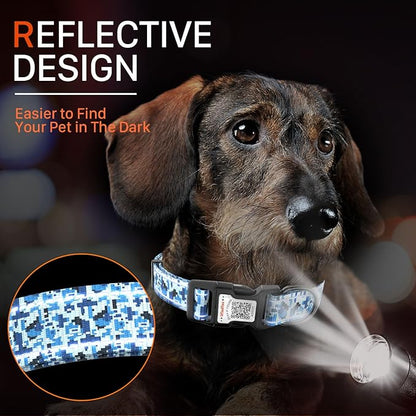 Reflective Dog Collars for Medium Dogs Soft Nylon Camo Blue Sized S