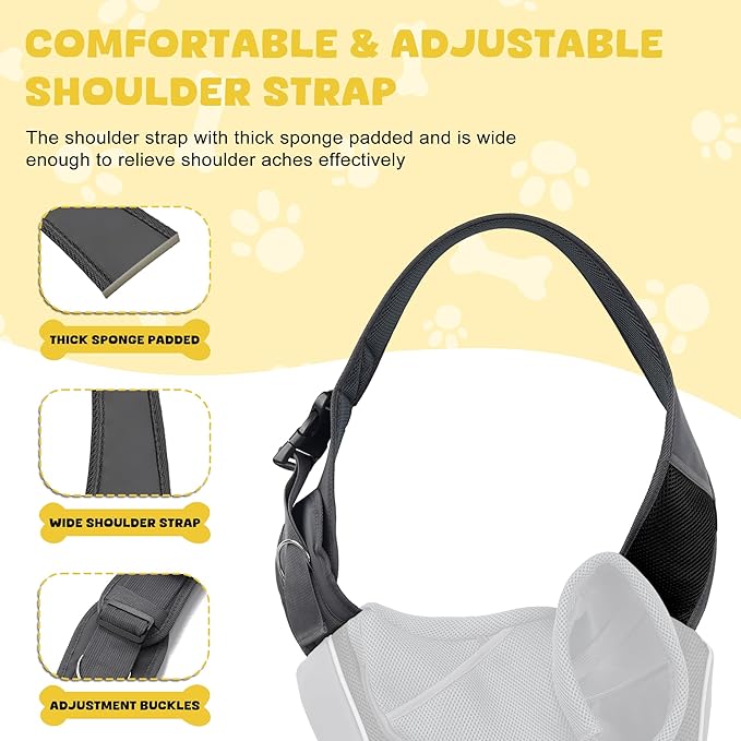 WOYYHO Pet Dog Sling Carrier Adjustable Strap Breathable Mesh Puppy Sling for Small Dogs with Zipper Touch Pocket Safety Leash Dog Sling Carrier for Outdoor Travel (S (2-4.5 lbs), Black)