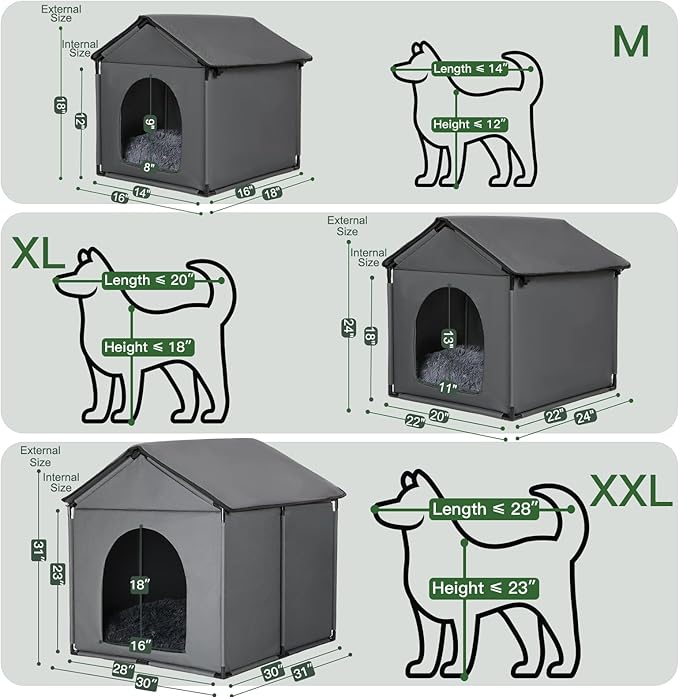 Small Dog House Soft Indoor with Internal Size 22x20x18in for Beagle French Bulldog Welsh Corgi, Small Pet House with Soft Cushion, Oxford Fabric, 24x22x24in, Gray