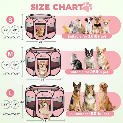 Dog Cat Playpen Indoor Outdoor for Puppy Pet Dogs Cat Recovery After Surgery, Dog Tent Crates Cage Indoor/Outdoor, Portable Pop Up Dog Kennel with Carrying Case for Travel (Premium Pink, Medium)