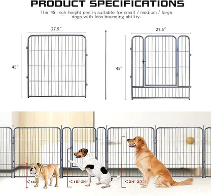 Dog Playpen, Dog Fences for The Yard, Portable Outdoor Dog Playpen for Large/Medium/Small Dogs, Foldable Metal Dog playpen, with Doors (16 Panels, 45")