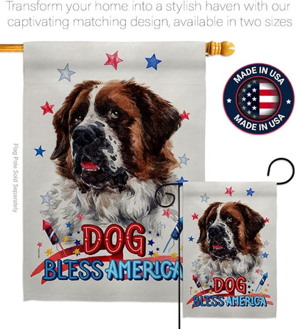 Breeze Decor Patriotic St Bernard Dog House Flag Eagle Set Puppy Spoiled Paw Canine Fur Pet Nature Farm Animal Creature Decoration Banner Small Garden Yard Gift Double-Sided, Made in USA