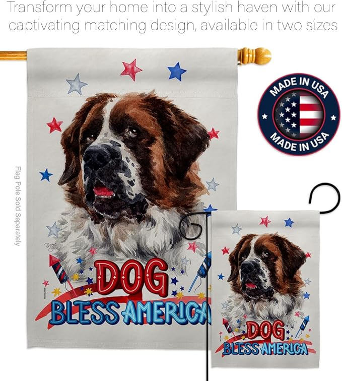 Breeze Decor Patriotic St Bernard Dog Garden House Flag-Kit Puppy Spoiled Paw Canine Fur Pet Nature Farm Animal Creature Decoration Banner Small Yard Gift Double-Sided, Made in USA