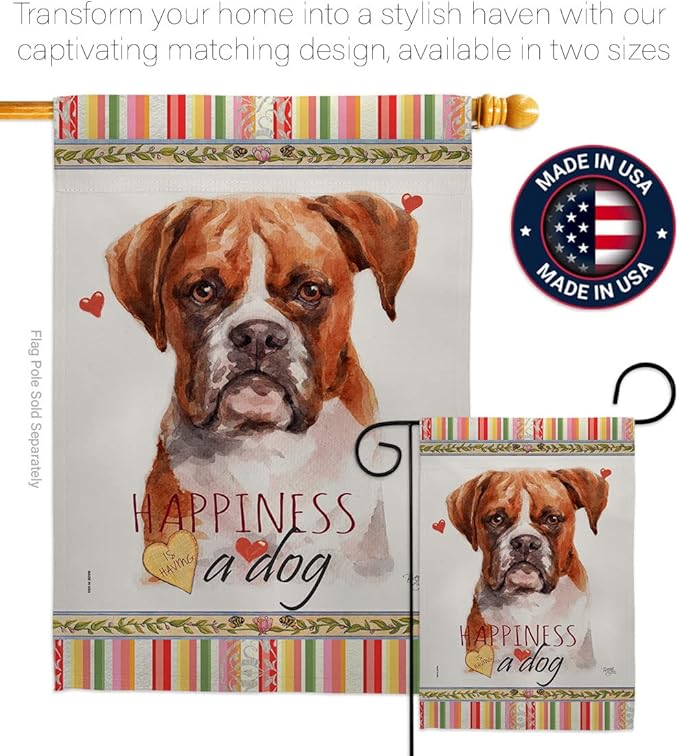 Breeze Decor Boxer Happiness Garden House Flag Kit Dog Puppy Spoiled Paw Canine Fur Pet Nature Farm Animal Creature Decoration Banner Small Yard Gift Double-Sided, Made in USA