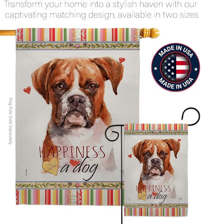 Breeze Decor Boxer Happiness Garden House Flag Kit Dog Puppy Spoiled Paw Canine Fur Pet Nature Farm Animal Creature Decoration Banner Small Yard Gift Double-Sided, Made in USA