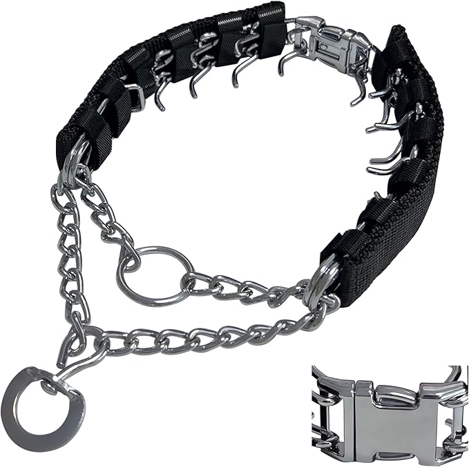 Prong Training Collar for Dogs, Adjustable Dog Pinch Collar with Quick Release Buckle, No Pull Collar for Small Medium Large Dogs, Extra Link and Caps (S (14-17" Neck, 2.25mm), Black)
