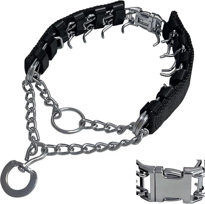 Prong Training Collar for Dogs, Adjustable Dog Pinch Collar with Quick Release Buckle, No Pull Collar for Small Medium Large Dogs, Extra Link and Caps (S (14-17" Neck, 2.25mm), Black)