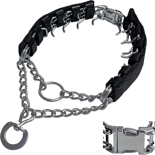 Prong Training Collar for Dogs, Adjustable Dog Pinch Collar with Quick Release Buckle, No Pull Collar for Small Medium Large Dogs, Extra Link and Caps (S (14-17" Neck, 2.25mm), Black)