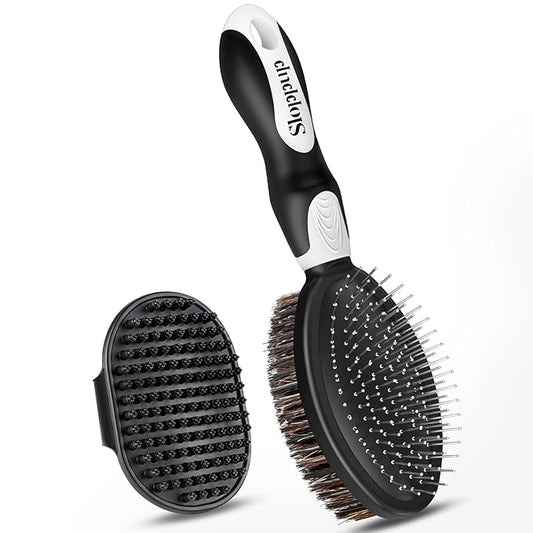2PCS Dog Grooming Tools - Double-Sided Bath Brush for Shedding and Bathing - Small Animals Brushes, Suitable for Short/Long Haired Dogs, Premium Pet Supplies (Black White)