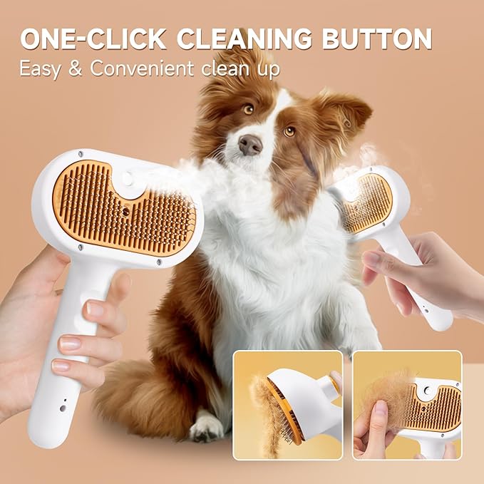 Pet Steam Brush for Dogs & Cats – 3-in-1 Grooming Spray Comb, Mist Massage & Defur Function, Water Spritz Deshedding Tool for Long/Short Hair, Indoor Pets (Puffease Cepillo de Vapor)
