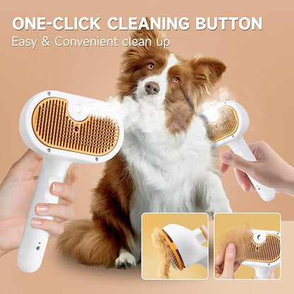 Pet Steam Brush for Dogs & Cats – 3-in-1 Grooming Spray Comb, Mist Massage & Defur Function, Water Spritz Deshedding Tool for Long/Short Hair, Indoor Pets (Puffease Cepillo de Vapor)