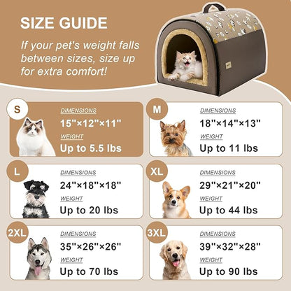 Jiupety Cozy Small Pet Dog House, 2 in 1 Puppy House, S Size for Cat and Puppy, Warm Cave Sleeping Nest for Cats and Dogs, S(15"×12"×11"), Up to 5.5 Lb, Brown