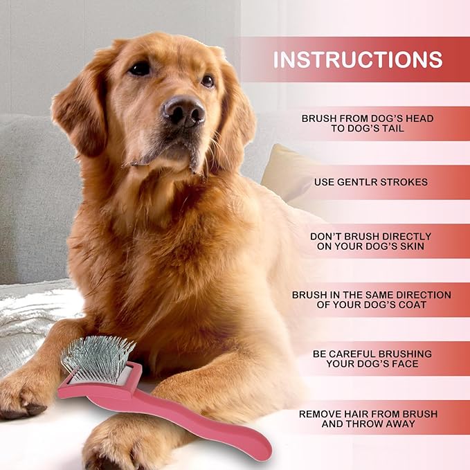 Dog Slicker Brush for Goldendoodles & Golden Doodle Brush for Grooming Kit - Dog Brush for Goldendoodle, Labradoodle, Poodles - Pet Hair Brush for Short & Medium Haired Dogs -Small (Red)