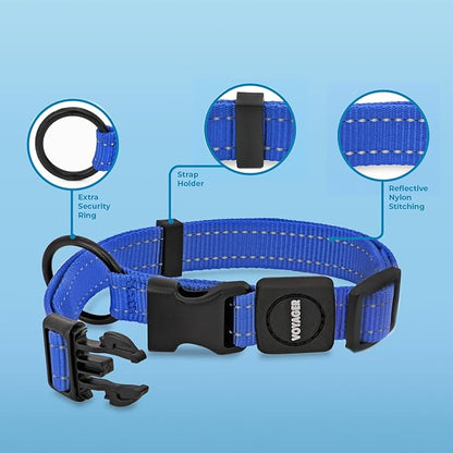 Voyager Reflective Dog Leash Collar Set with Neoprene Handle Supports Small, Medium, and Large Breed Puppies, Cute and Heavy Duty for Walking, Running, and Training - Royal Blue, L