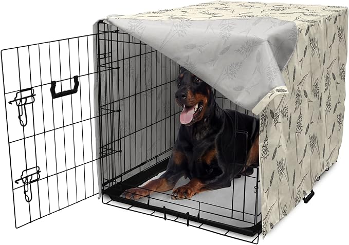 Ambesonne Boho Dog Crate Cover, Botanical Themed Delicate Pastel Pattern with Natural Field Herbs Print, Easy to Use Pet Kennel Cover for Medium Large Dogs, 42 Inch, Cream Charcoal