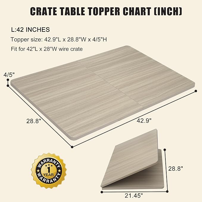 Deblue Dog Crate Topper, Crate Topper for 42in Wire Dog Cages, Wooden Dog Kennel Table Top for Large Dog, Foldable, Portable, Morden Grey-(42 in Only Topper)