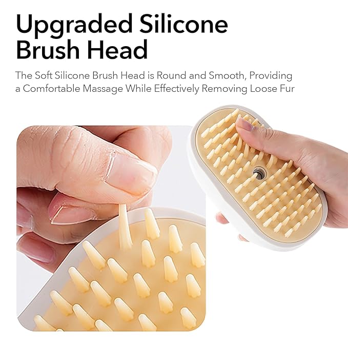 Soft 3-in-1 Silisone Spray Brush, Upgraded for Shedding, Cleaning and Spa Massage, Hair Removal, Best Water Steam Brush for indoor Long or Short Haired Cat and Dog (White, Round)