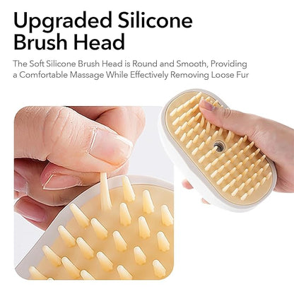 Soft 3-in-1 Silisone Spray Brush, Upgraded for Shedding, Cleaning and Spa Massage, Hair Removal, Best Water Steam Brush for indoor Long or Short Haired Cat and Dog (White, Round)