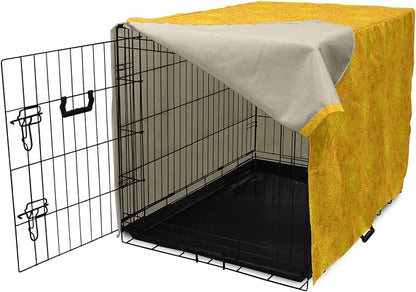 Lunarable Yellow Mandala Dog Crate Cover, Vibrant Colored Abstract Lotus Flowers Native Art Warm Sun Inspired, Easy to Use Pet Kennel Cover for Cats & Medium Dogs, 30 Inch, Yellow Orange