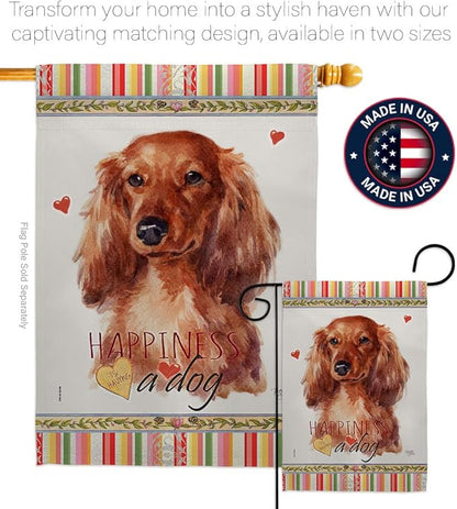 Breeze Decor Long Hair Dachshund Happiness House Flag Pack Dog Puppy Spoiled Paw Canine Fur Pet Nature Farm Animal Creature Support Our Troops Banner Small Garden Yard Gift Double-Sided, Made in USA
