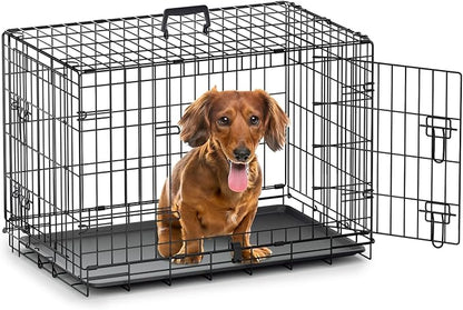 MoNiBloom 24/30/36/42/48 Dog Crates, Foldable Metal Wire Dog Cage with Double-Door, Outdoor Indoor Pet Kennels, Includes Leak-Proof Pan, Divider Panel, Black, 30"
