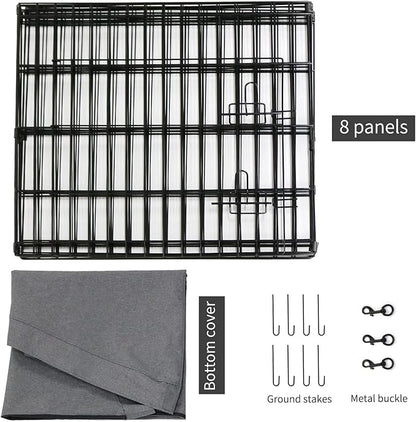 PETIME Foldable Metal Dog Exercise Pen/Pet Puppy Playpen Kennels Yard Fence Indoor/Outdoor 8 Panel 24" W x 36" H with Bottom Pad (with Bottom pad, 8 Panels 36" H)