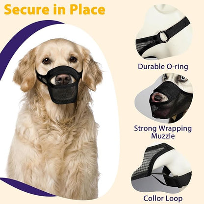 LUCKYPAW Dog Muzzle, Mesh Muzzle for Large Medium Small Dogs with Front Opening Design, Dog Mouth Cover to Prevent Biting, Licking, Chewing, Scavenging, Allows Drinking (S-Snout:7¾-8¾", Black)