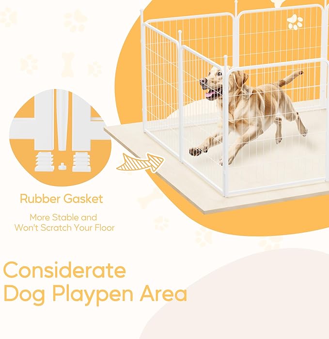 HealSmart Dog Playpen Indoor, Puppy Playpen Indoor for Yard, Camping, 32" Height 8 Panels Heavy Duty Dog Pen for Small/Medium Dogs, White