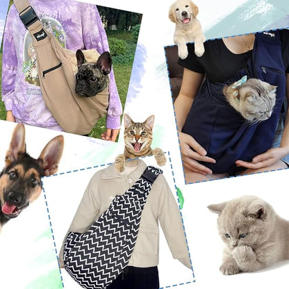 NATUYA Pet Dog Sling Carrier - Dog Sling with Net Bag for Carrier Dogs Cats-Hands Free Pet Bag-Buckle net Pocket pet Bag (Khaki)